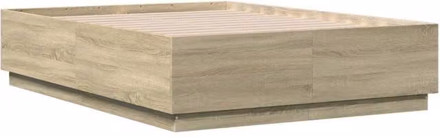 Berkfield Home Durable Bed Frame with LED Under-Bed Lighting in Sonoma Oak and Beige, W/D/H: 120 x 200 cm – 1
