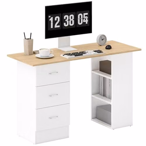 HOMCOM Modern Computer Desk in White and Beige, W/D/H: 120 x 49 x 72 cm