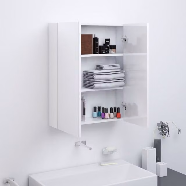 Berkfield Home Modern Glossy White Bathroom Mirror Cabinet W/D/H: 60 x 15 x 75 cm