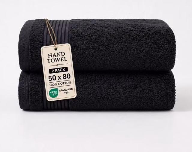 Grace Premium Cotton 500 GSM Hand Towels, 2 Pack, Charcoal Grey