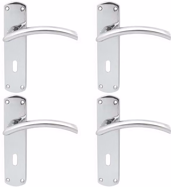 Loops 4x Arched Lever on Lock Backplate Door Handle Set in Polished Chrome, W: 170 mm, H: 42 mm