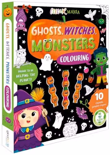 Igloo Books Ghosts, Witches, Monsters Colouring Kit with 10 Stackable Multicolour Crayons