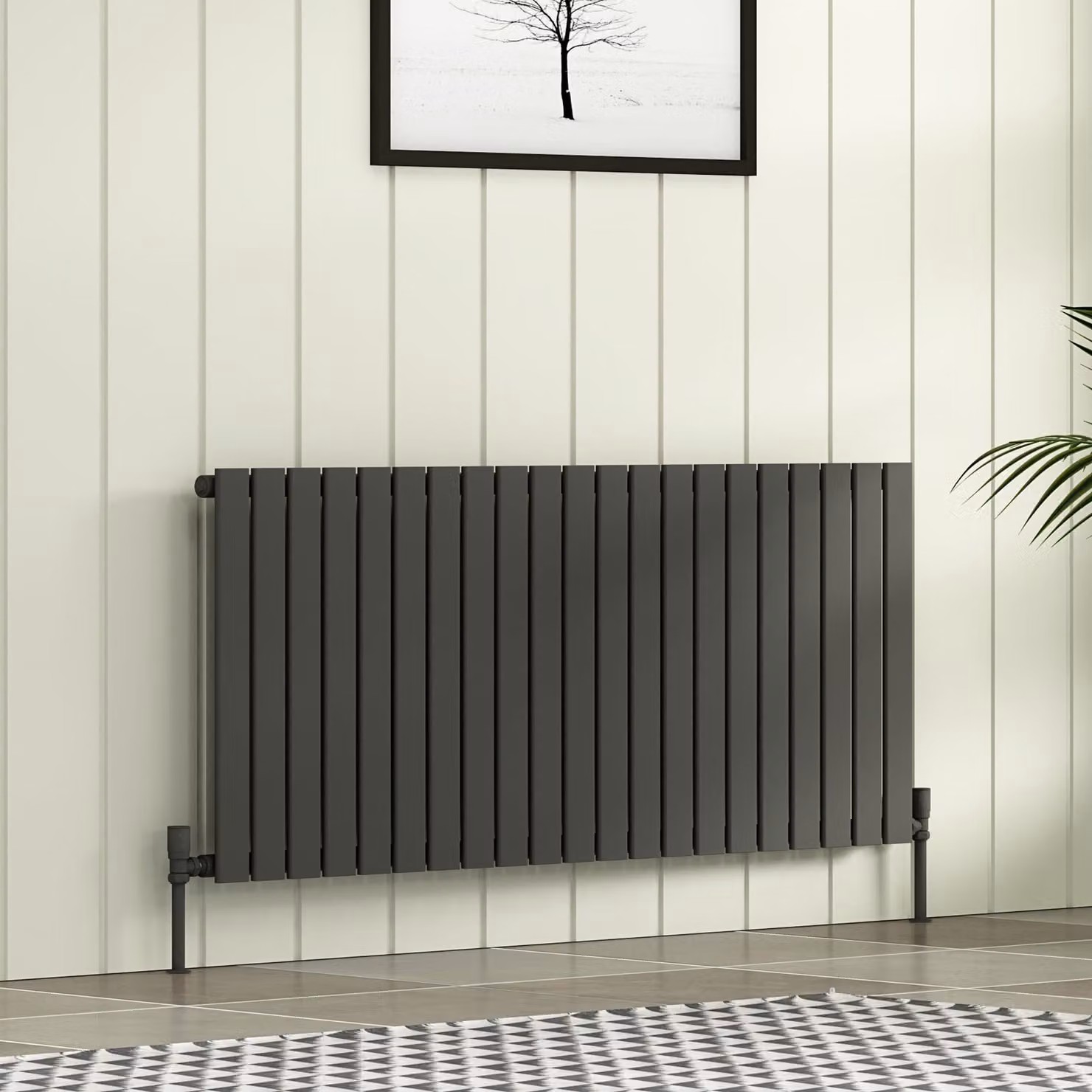 Fluxx Anthracite Single Flat Panel Horizontal Designer Radiator, H 142.8 cm x W 60 cm x D 6 cm