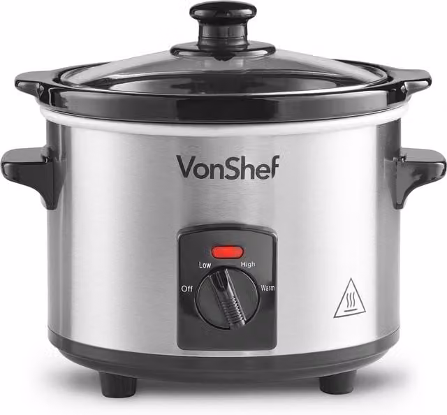 VonShef 1.5L Slow Cooker with Removable Ceramic Dish in Silver