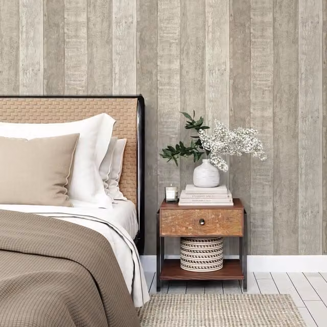Fine Decor Rustic Striped Wooden Plank Effect Wallpaper in Grey and Blue