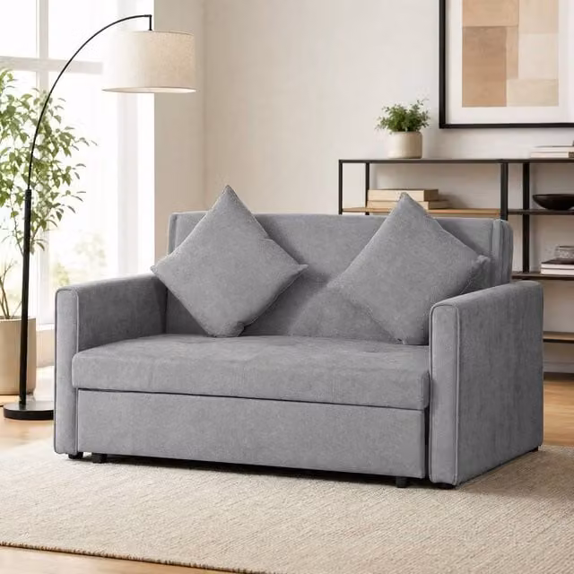 STILVORA 2-Seater Grey Fabric Sofa Bed with Storage and Scatter Cushions