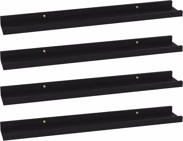 Berkfield Home Wall Mounted Shelves, 4 Piece Set, Black, W: 60 cm, D: 9 cm, H: 3 cm
