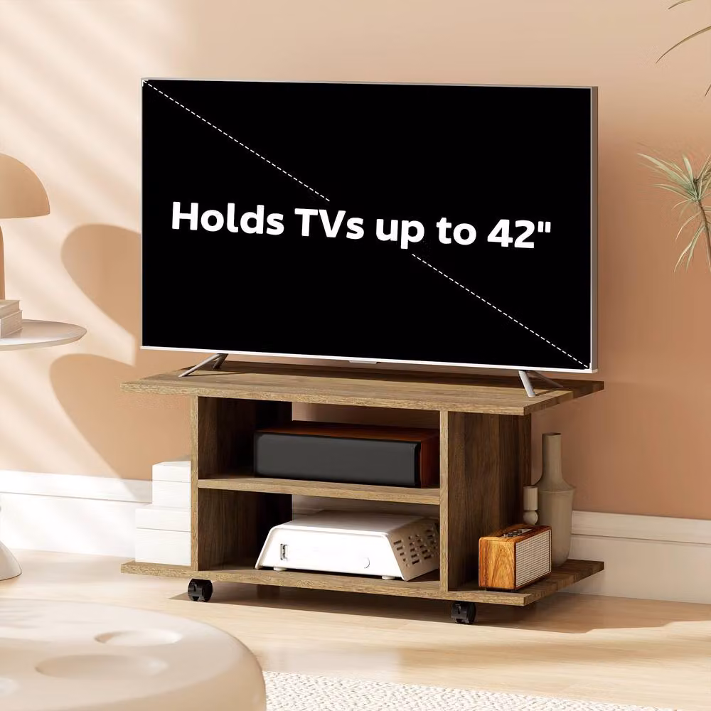 STILVORA Modern Brown TV Stand with Shelves and Casters – 6
