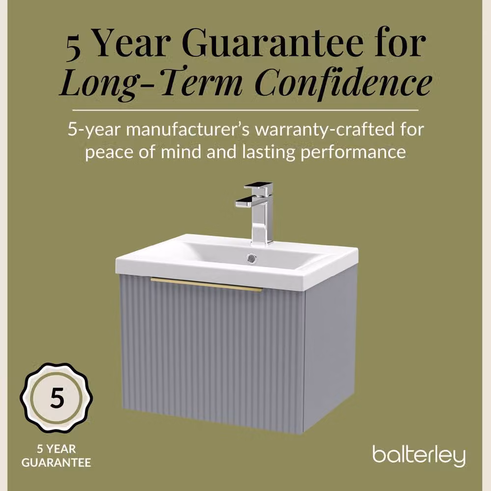 Balterley Front Wall Hung Single Drawer Vanity Basin Unit, Satin Grey, Width: 50 cm – 3