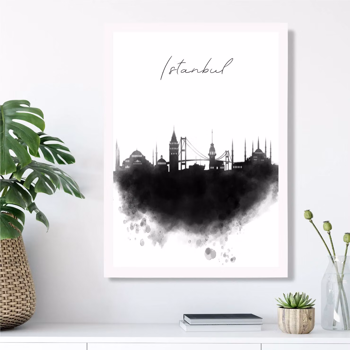 ARTZE Istanbul Watercolour Skyline City Framed Print, Black Frame, A3 – 2