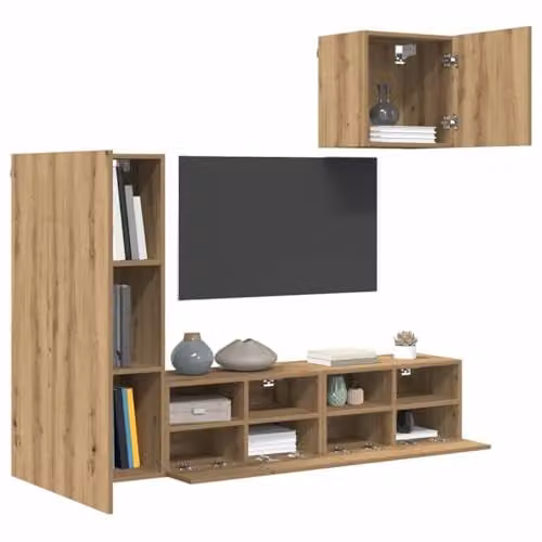 vidaXL Set of 4 Modern Wall Mounted Living Room Cabinets in Brown Oak W/D/H: 102 x 30 x 40.5 cm – 1