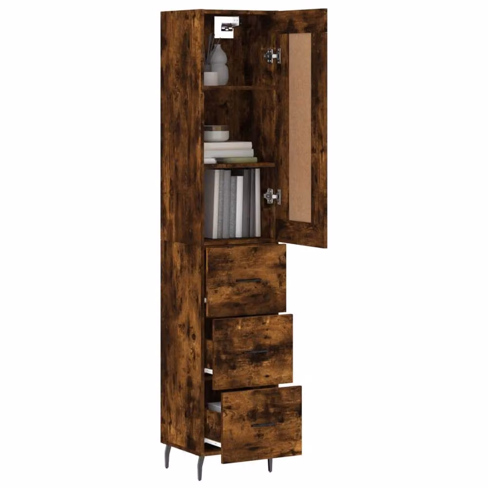 Berkfield Home Smoked Oak Highboard in Brown, W/D/H: 34.5 x 34 x 180 cm – 3