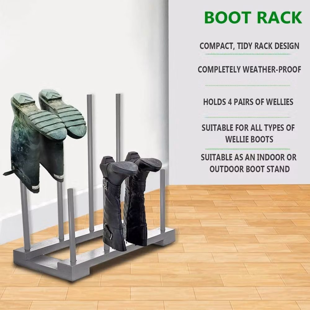 VOGREX Grey Welly Boot Storage Rack for 4 Pairs of Shoes, Indoor and Outdoor Use – 2