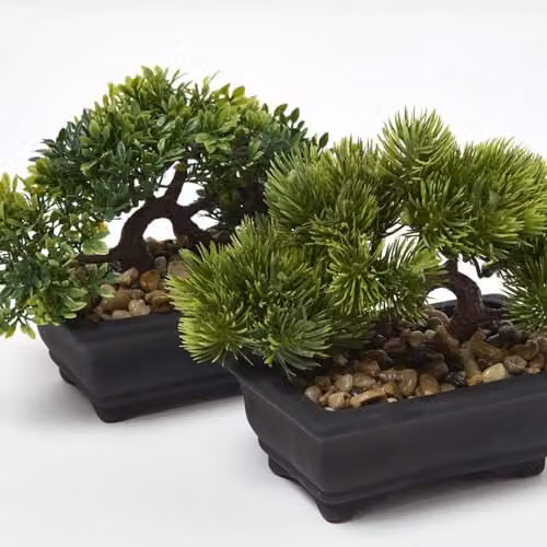 Homescapes Set of 2 Artificial Green Bonsai Trees in Decorative Pots, Height: 15 cm – 2