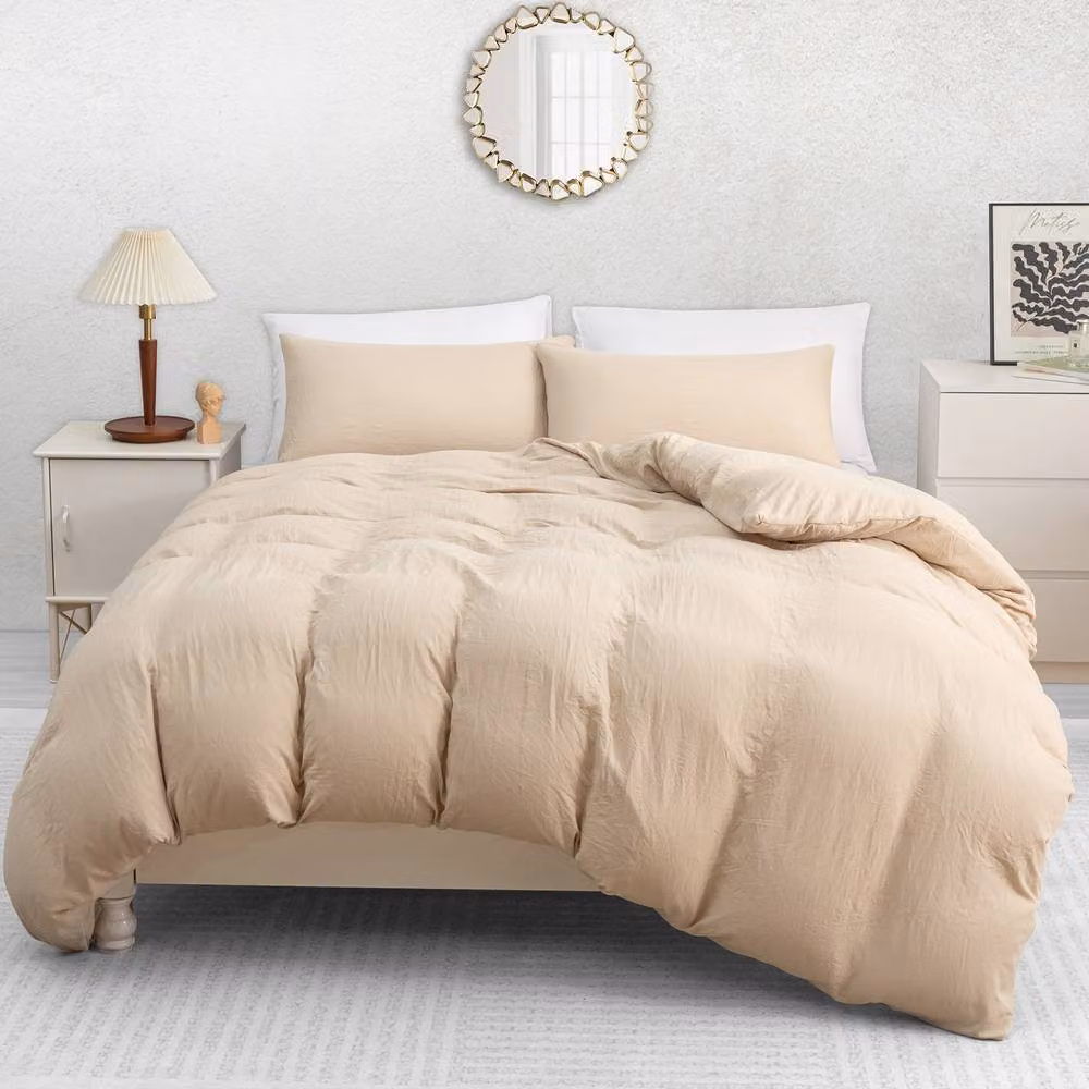 Pamposh Reversible Microfibre Duvet Cover and Pillowcase Set, Beige, Single – 2