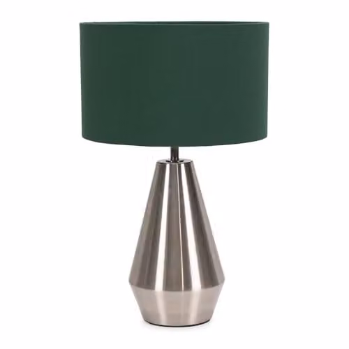ValueLights Silver Chrome Metal Touch Dimmer Table Lamp with Green Fabric Drum Shade and LED Bulb