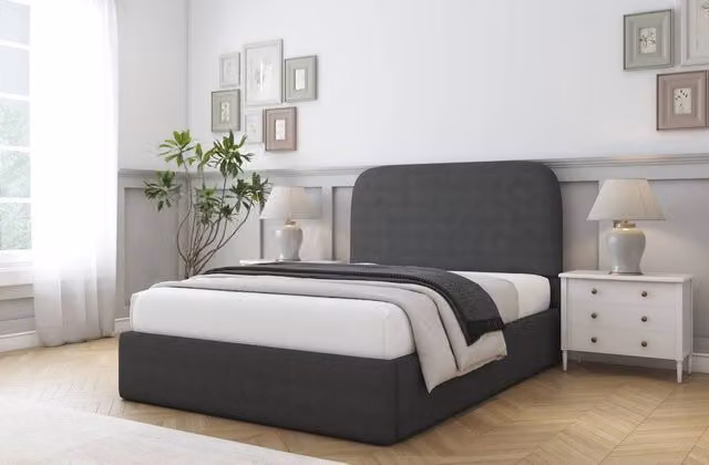 Comfort Beds Diana Dumfries Double Bed Frame with Mattress, Upholstered in Dark Grey Velvet, W/D/H: 140 x 200 cm