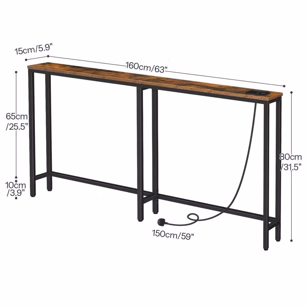 SPETLEK Rustic Brown and Black Metal Hallway Table, W/D/H: 80.0 x 15.0 x 15.0 cm – 2