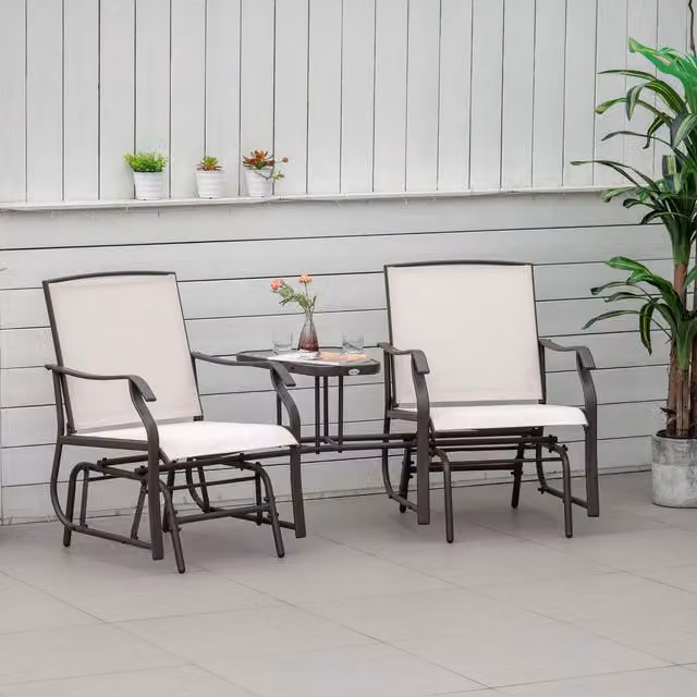 Outsunny Double Garden Glider Rocking Chairs in Brown