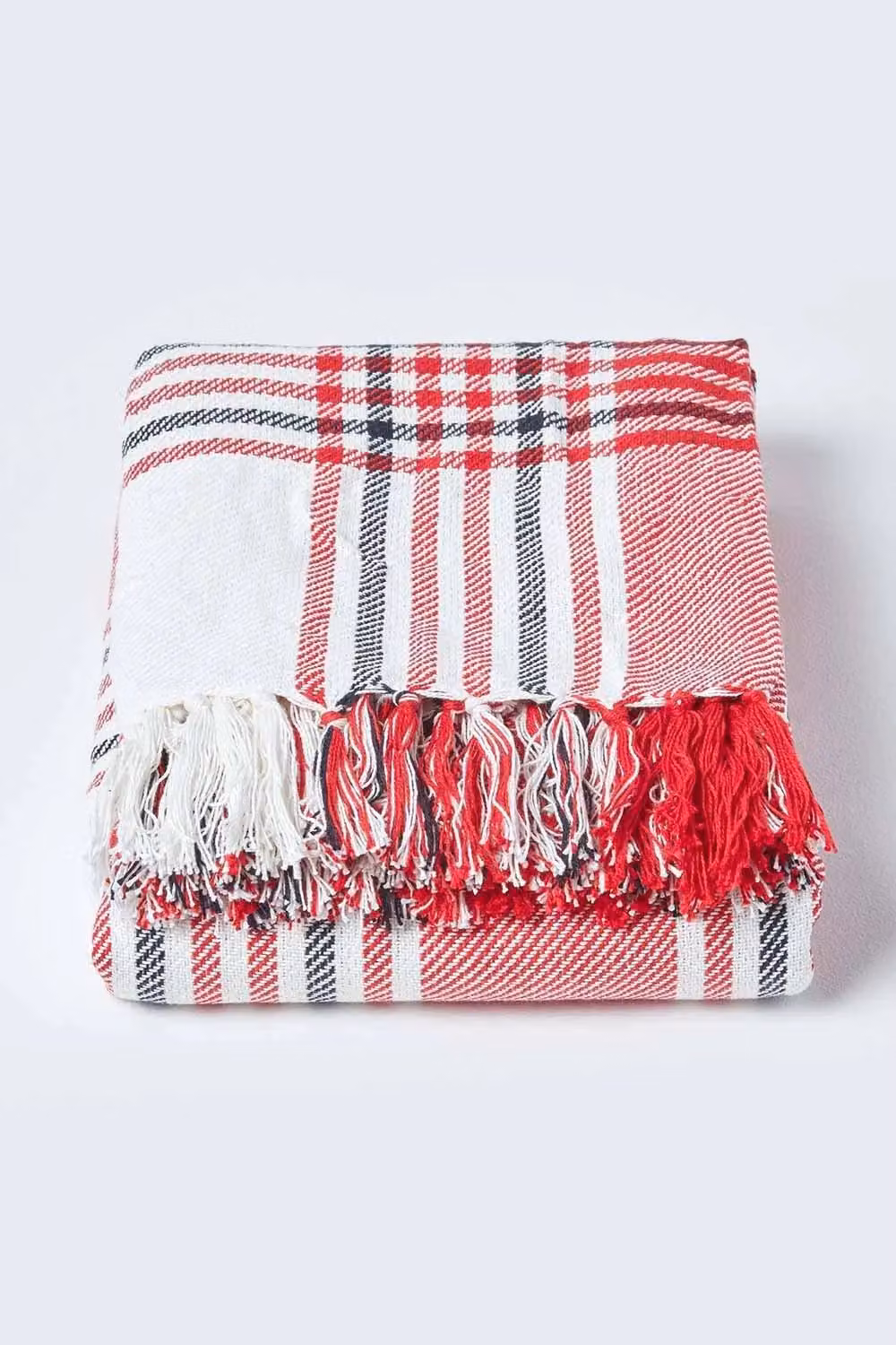 Homescapes Woven Cotton Checked Sofa and Bed Throw in Red and Grey, W/D/H: 225 x 255 cm – 2