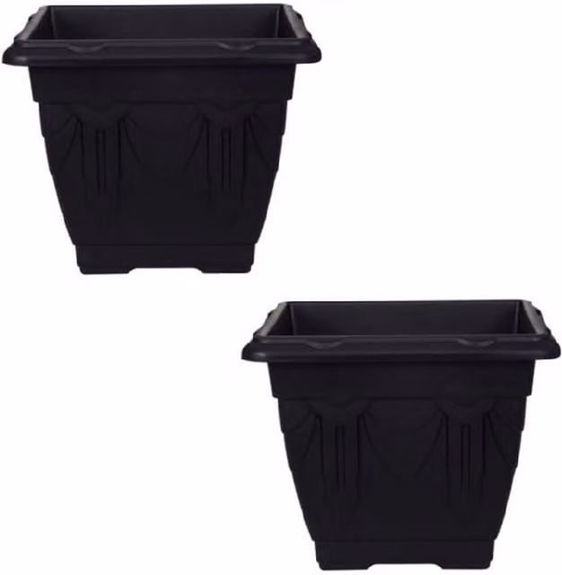 Whitefurze Black Venetian Square Planter Pot, 30 cm