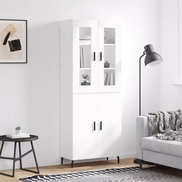 Berkfield Home Modern White Highboard with Hinged Doors and Internal Shelves, W/D/H: 69.5 x 34 x 180 cm – 1
