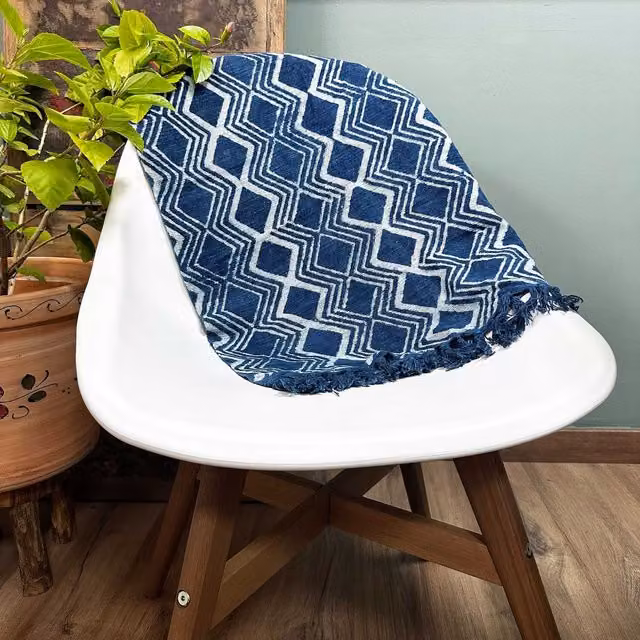 KDMK Blue Woven Geometric Boho Runner with Heerak Pattern