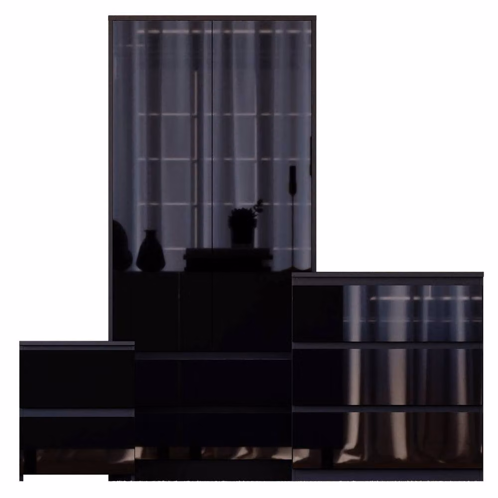 HD Designs Vida Designs Glinton 3 Piece Black Glossy Modern Bedroom Set – 2