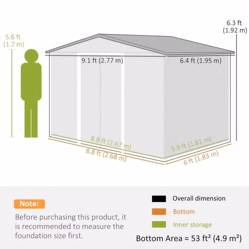 STILVORA Modern Galvanised Steel Garden Shed with Sliding Doors and Side Vents in Grey, H 195 cm x W 183 cm – 3