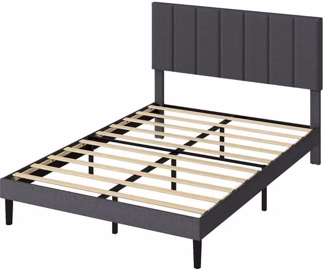 VOGREX Small Double Linen Upholstered Bed Frame in Grey, W: 120 cm, L: 200 cm