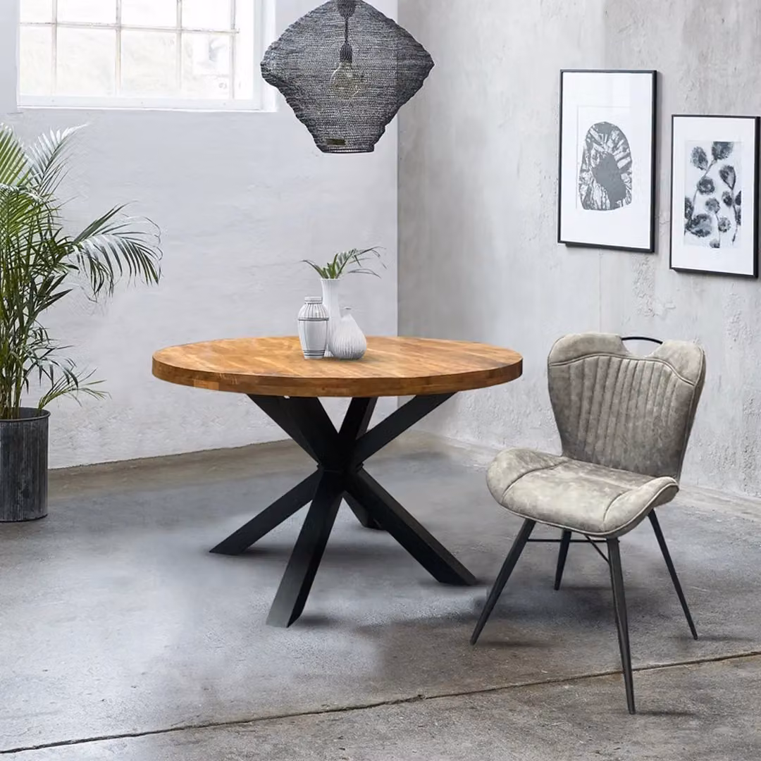 Jaipur Furniture Ltd Industrial Round X Frame Dining Table in Brown Mango Wood and Black Metal, W: 150 cm, D: 150 cm, H: 76 cm – 3