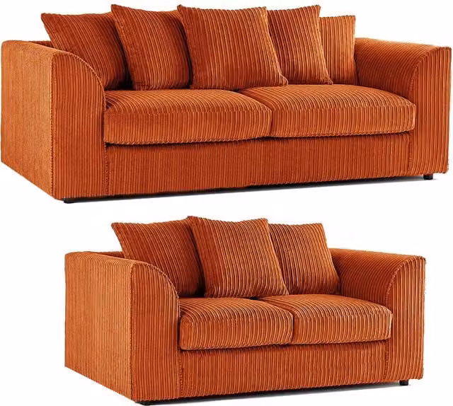 Luxor Living Orange Jumbo Cord Fabric 3 + 2 Sofa Suite with Scatter Cushions