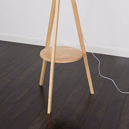 ValueLights Morrigan Natural Wood Tripod Floor Lamp with White Fabric Drum Shade, H 148 cm x W 45 cm x D 45 cm – 3