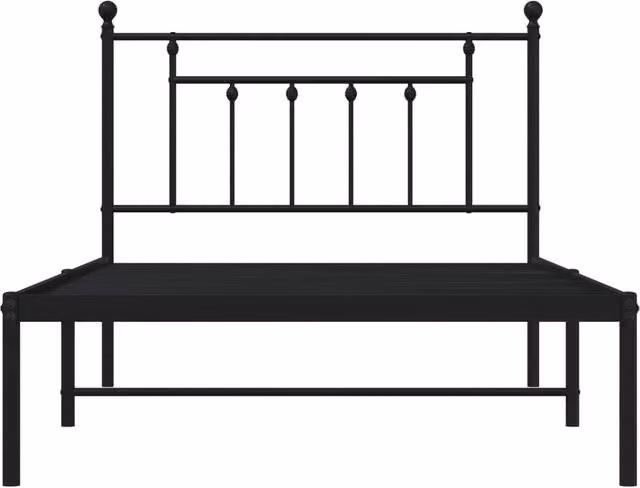 Berkfield Home Metal Bed Frame with Headboard in Black, W/D/H: 107 x 203 x 97 cm