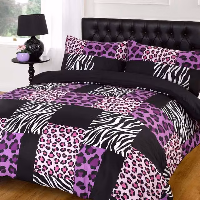 Dreamscene Kruger Animal Print Duvet Cover Bedding Set, Purple, W: 180 cm, H: 200 cm