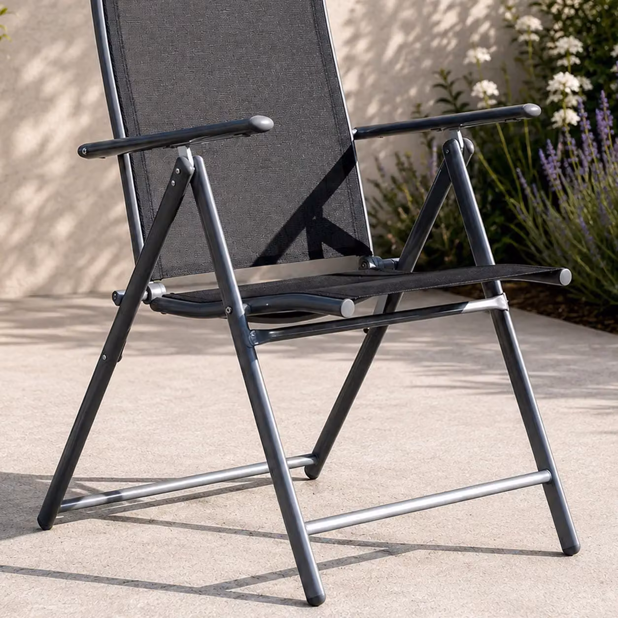 Samuel Alexander Multi Position Reclining Folding Outdoor Garden Patio Chair in Grey, Black and Silver – 4