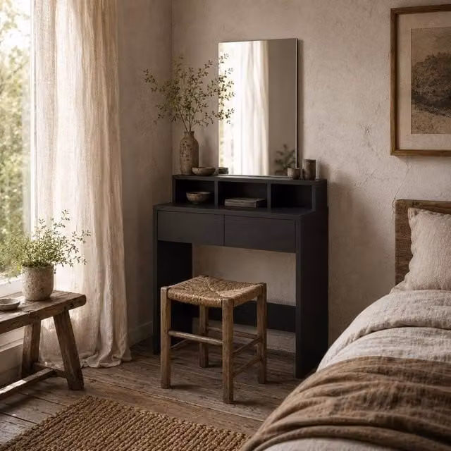 Wyld Haus Merotto Black Dressing Table Mirror with Matt Rectangular Glass and Lift Mechanism