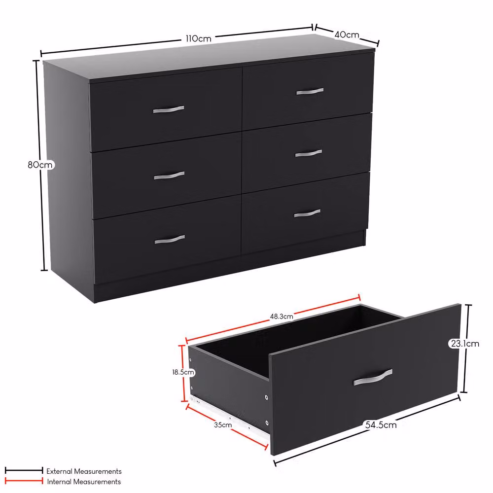 HD Designs Riano 6 Drawer Chest of Drawers in Black – 2