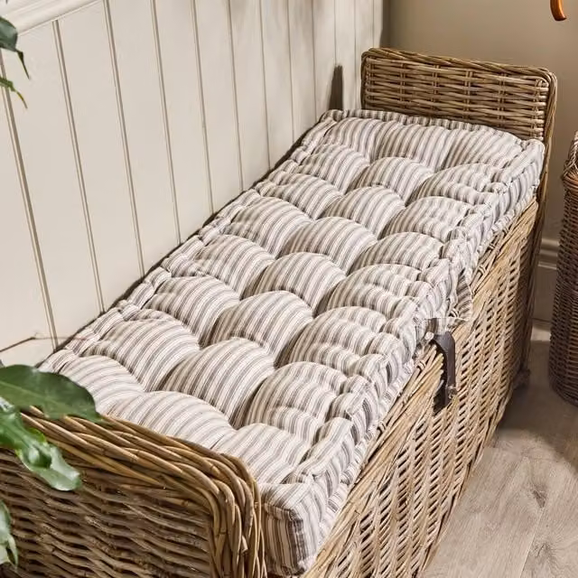 Dibor Vintage Style Grey and White Striped Bench Pad Cushion, W: 42 cm, L: 105 cm