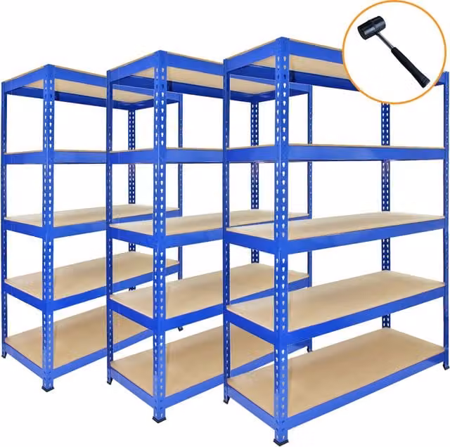 Monstershop Q-Rax Blue Metal and MDF Freestanding Racking Units, Set of 3, W/D/H: 90 x 50 x 182.5 cm
