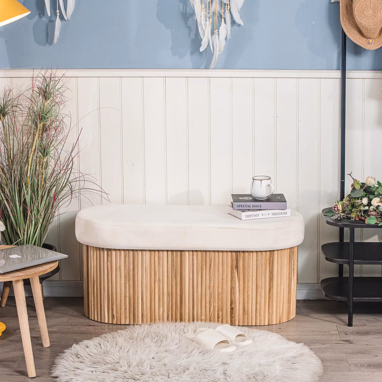 BAOTSU Nordlys Scandinavian Design Storage Bench in Beige – 2