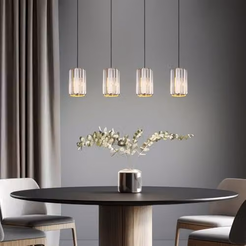 Netlighting Run Bar Pendant Light in Brown with Smoke Crystal and Wood Effect, W/D/H: 88 x 13.5 x 120 cm – 4