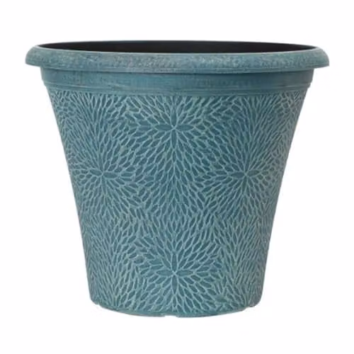 YouGarden Pair of April Indigo Green and Turquoise Round Plastic Planters, Diameter: 36 cm