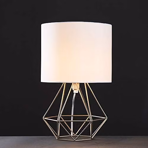 MiniSun Set of 2 Modern Brushed Chrome Metal Basket Cage Bedside Table Lamps with White Fabric Shades – 2