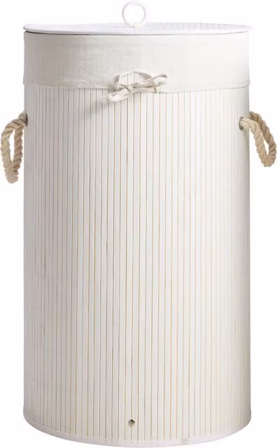 Orsina Kankyo Round White Bamboo Laundry Hamper with Lid
