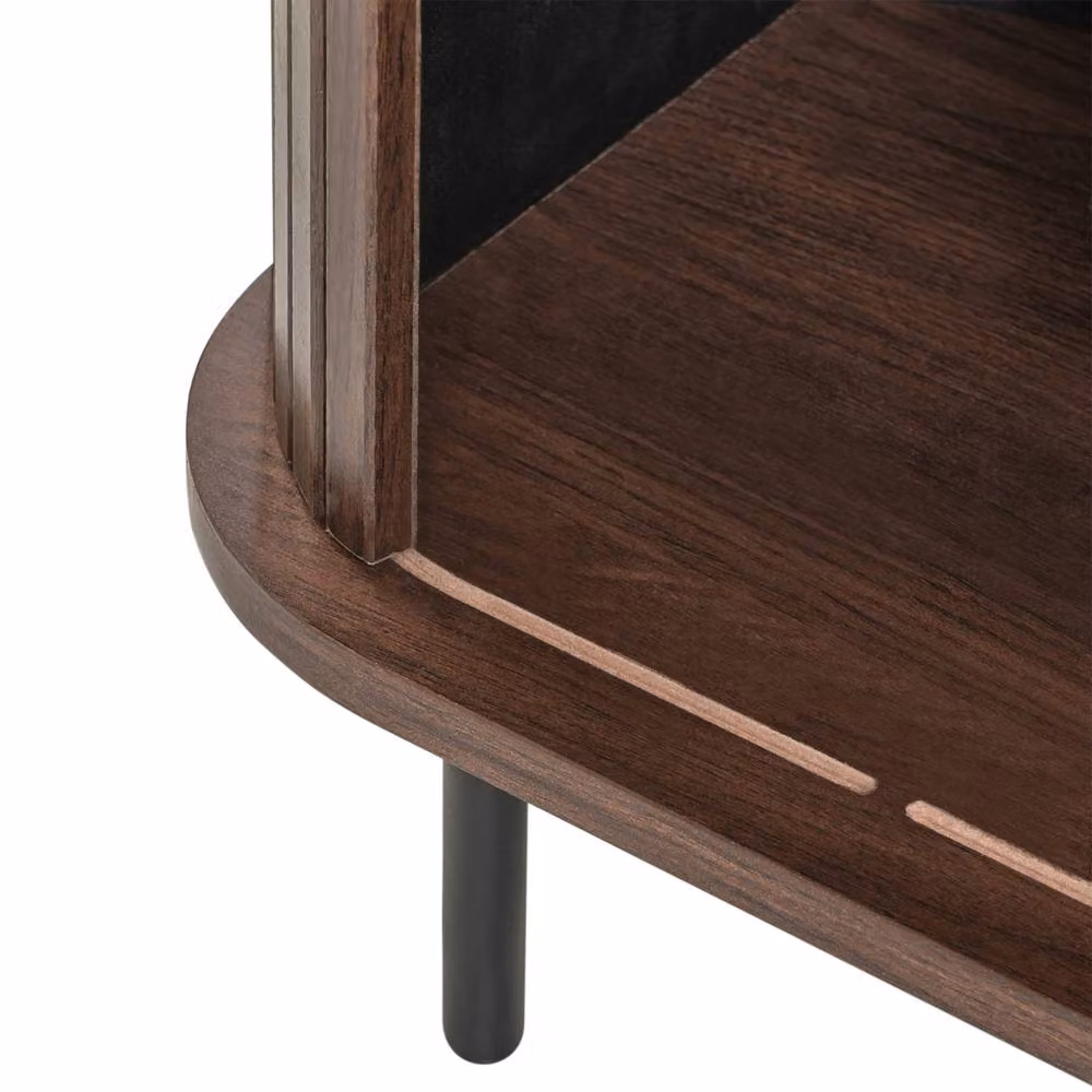 Wyld and Coco Retro Nightstand with Sliding Doors in Brown MDF and Pine, W/D/H: 40 x 30 x 1 cm – 6