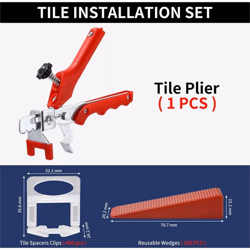 VOGREX 2mm Tile Spacer Kit with 400 Leveling Clips, Wedges and Plier in Red – 2