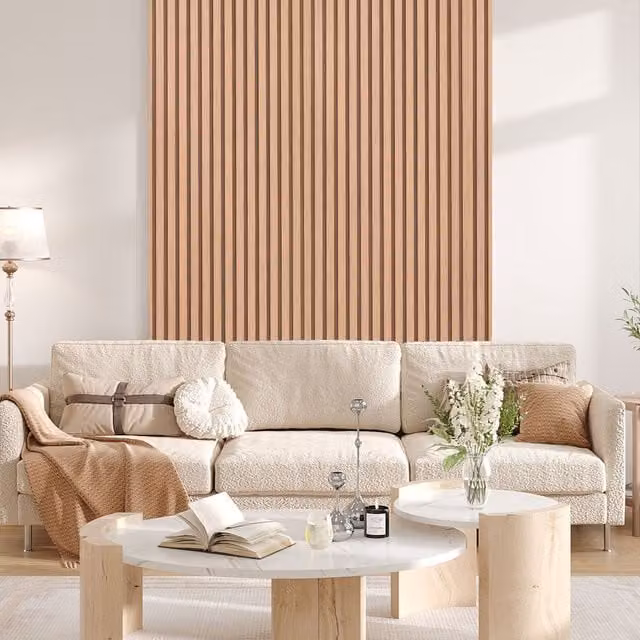 Livingandhome Orange Wood-Effect PVC Wallpaper, Self-Adhesive and Moisture-Resistant Striped Vinyl Roll