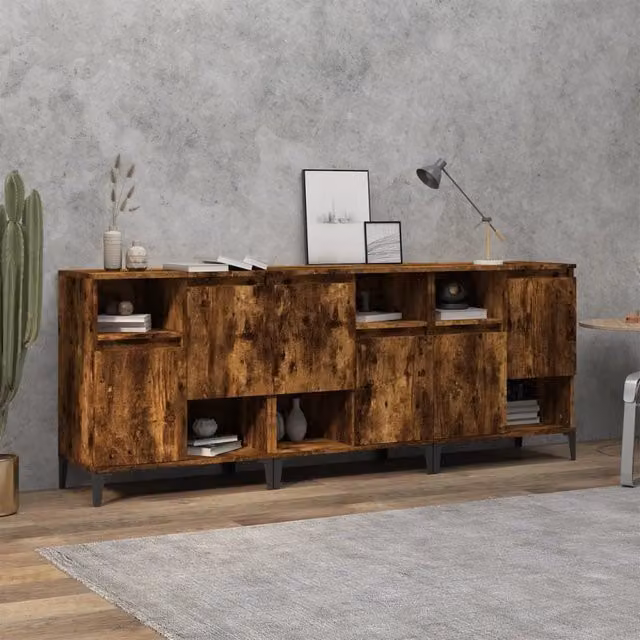 Berkfield Home Set of 3 Sideboards in Smoked Oak Brown, W/D/H: 60 x 35 x 70 cm – 1