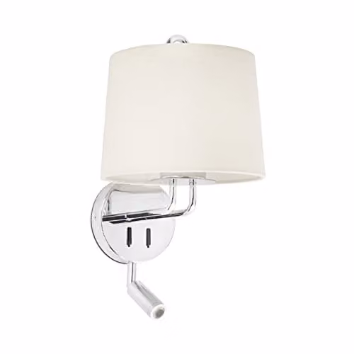 Netlighting Montreal Wall Lamp with Reading Light in Chrome and Beige Fabric Shade